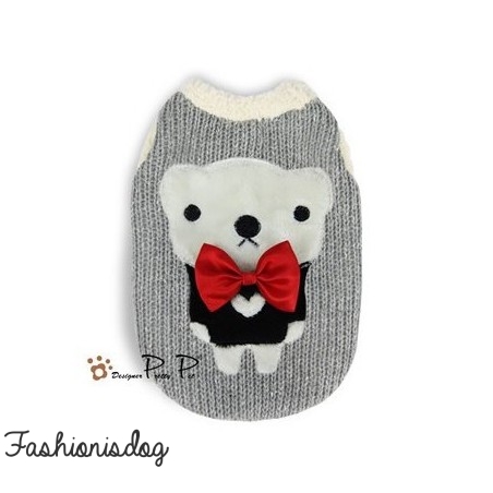Pull Pretty Pet bow tie bear sweater gris